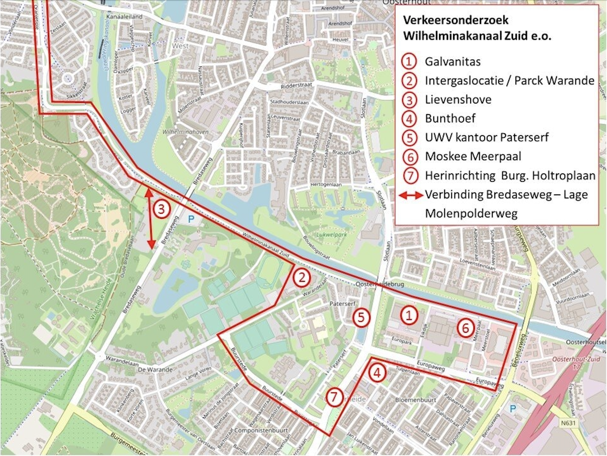 Kaart Verkeersonderzoek Wilhelminakanaal Zuid